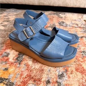 DNA Footwear Blue Genuine Leather Platform Boho Square Toe Sandals